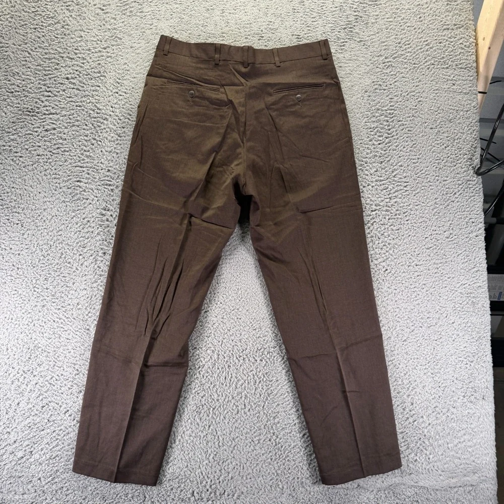 Kenneth Cole Reaction Pant Mens 34x30 Brown Wool Dress Straight Business Stretch
